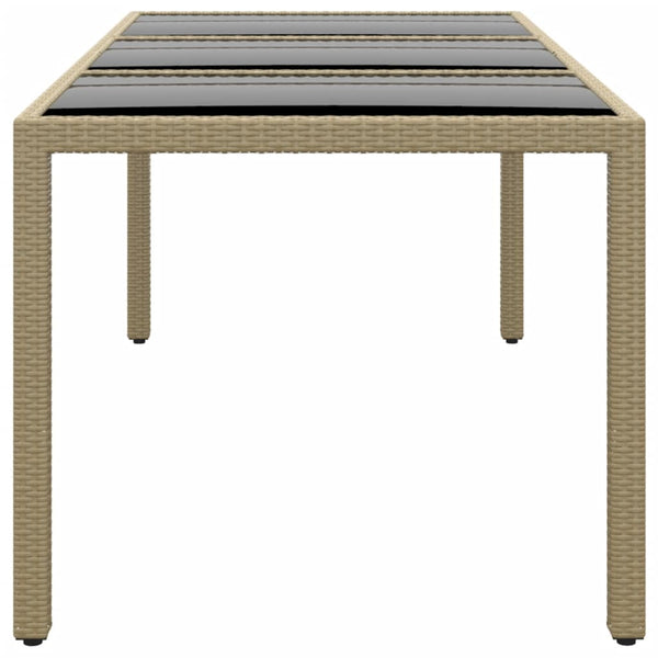 Gartentisch 190x90x75 cm Hartglas und Poly Rattan Beige