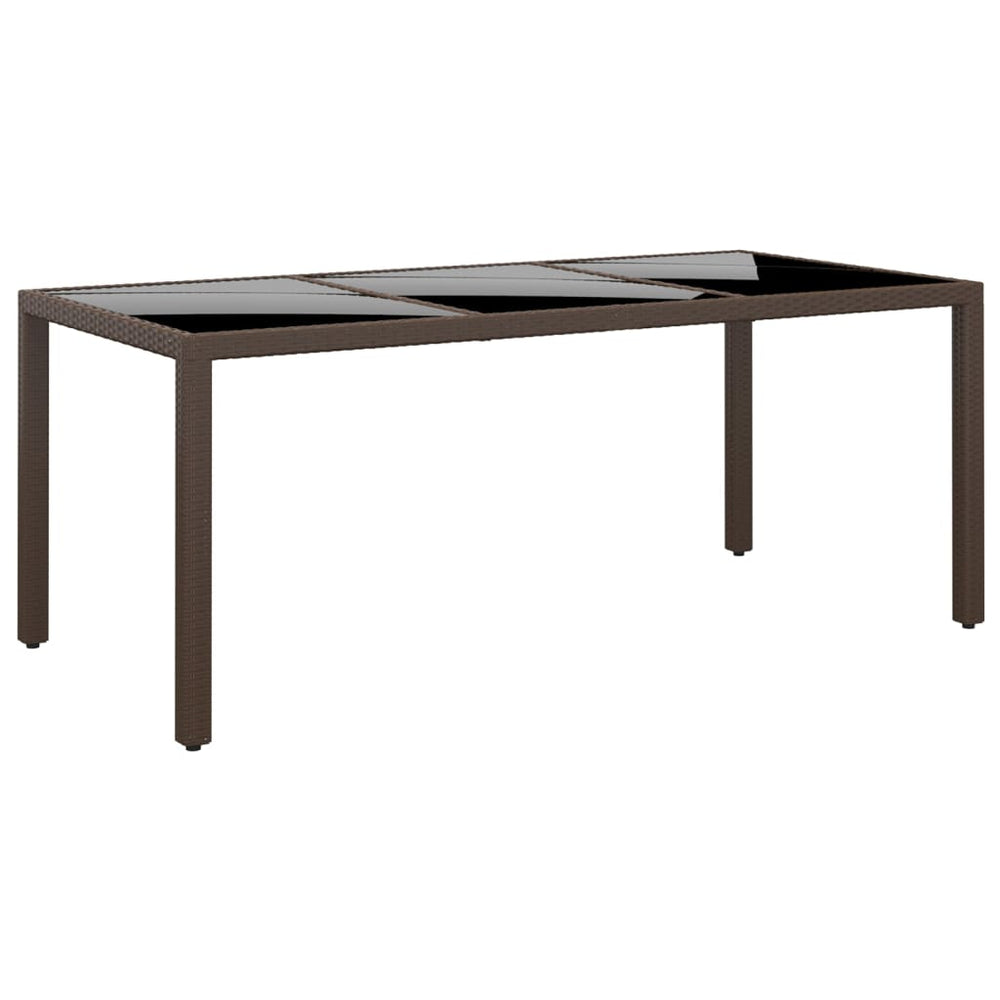 Gartentisch 190x90x75 cm Hartglas und Poly Rattan Braun