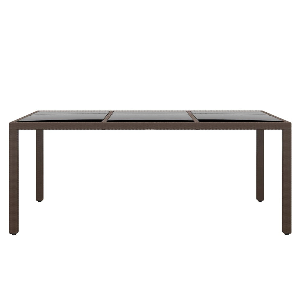 Gartentisch 190x90x75 cm Hartglas und Poly Rattan Braun