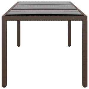 Gartentisch 190x90x75 cm Hartglas und Poly Rattan Braun