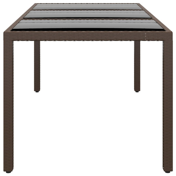 Gartentisch 190x90x75 cm Hartglas und Poly Rattan Braun