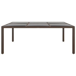 Gartentisch mit Glasplatte Braun 200x150x75 cm Rattan