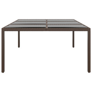Gartentisch mit Glasplatte Braun 200x150x75 cm Rattan