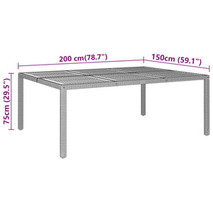Gartentisch 200x150x75 cm Akazienholz und Poly Rattan Schwarz