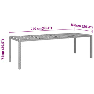 Gartentisch 250x100x75 cm Akazienholz und Poly Rattan Schwarz