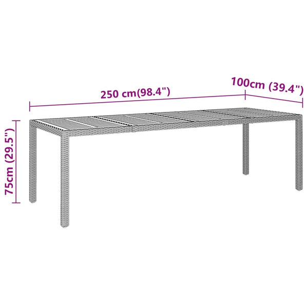 Gartentisch 250x100x75 cm Akazienholz und Poly Rattan Schwarz