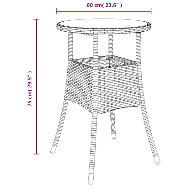 Gartentisch Ø60x75 cm Hartglas und Poly Rattan Schwarz