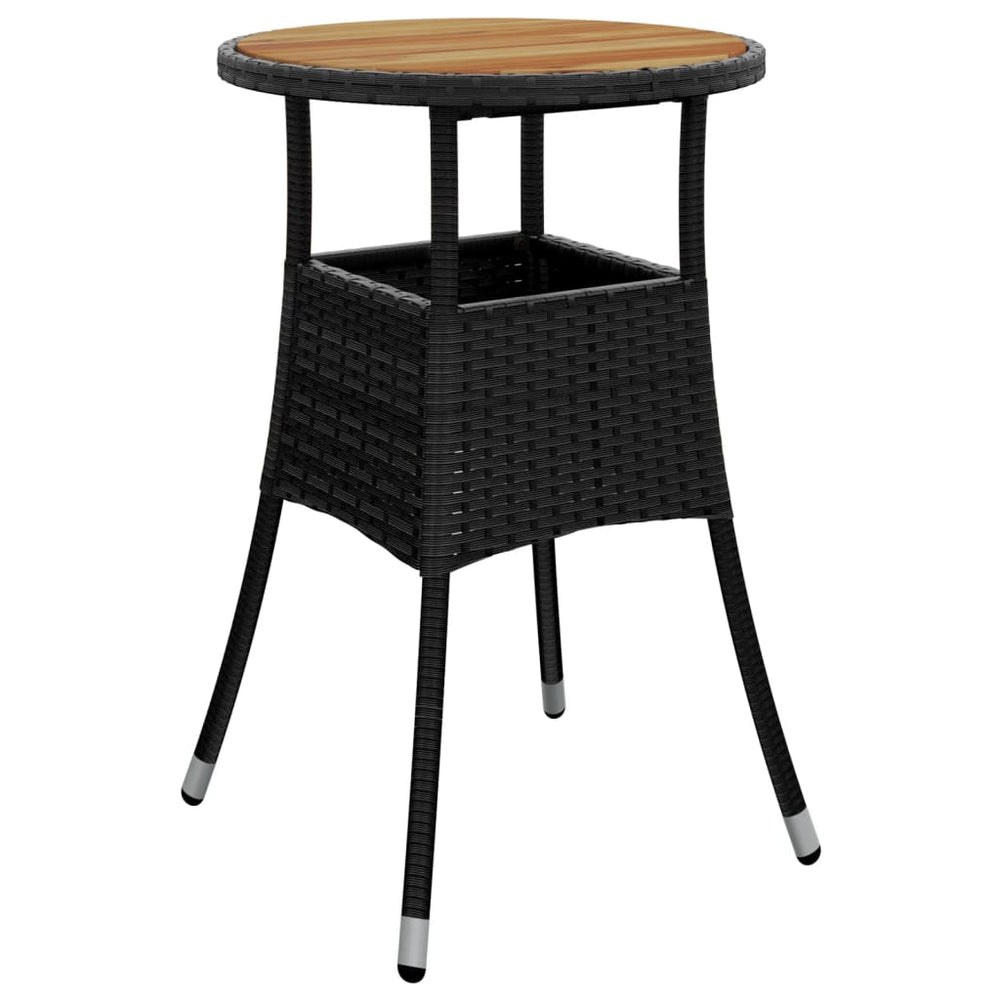 Gartentisch Ø60x75 cm Akazienholz und Poly Rattan Schwarz