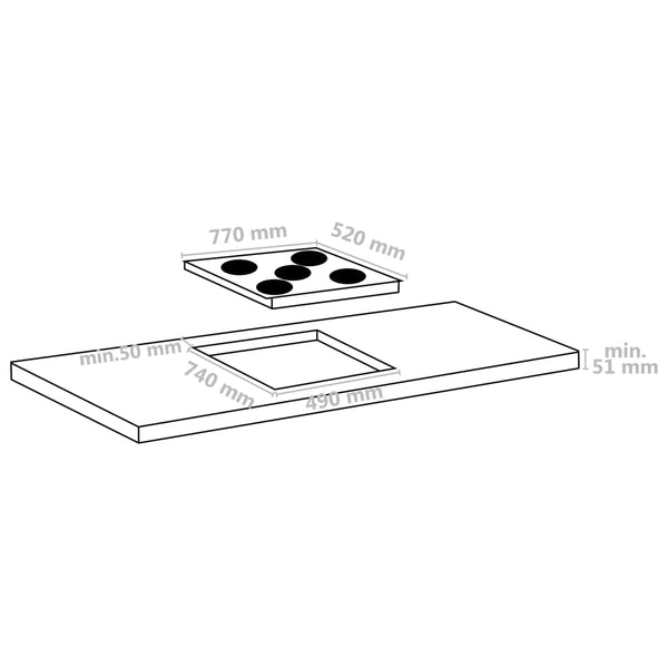 Glaskeramik Kochfeld 5 Platten Touch Control 77cm