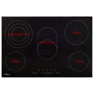 Glaskeramik Kochfeld 90cm, 5 Platten, Touch Control