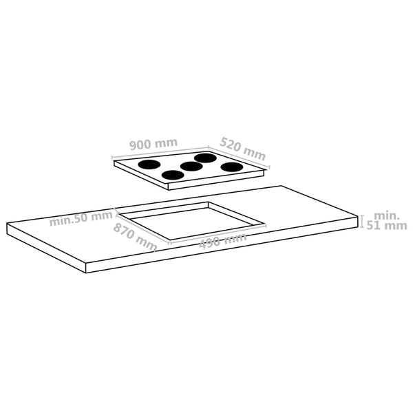 Glaskeramik Kochfeld 90cm, 5 Platten, Touch Control