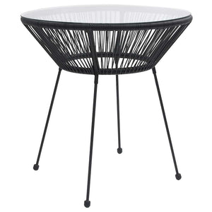 Garten-Esstisch Schwarz Ø70x74 cm Rattan und Glas