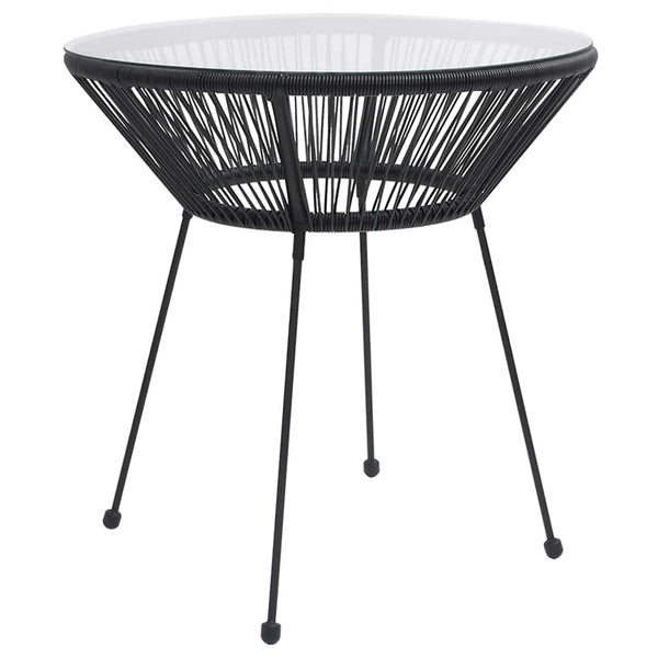 Garten-Esstisch Schwarz Ø70x74 cm Rattan und Glas
