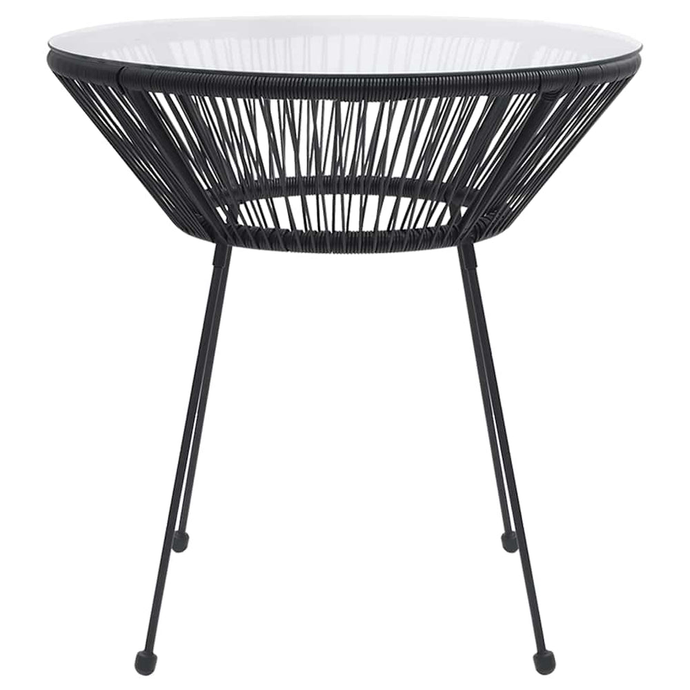 Garten-Esstisch Schwarz Ø70x74 cm Rattan und Glas