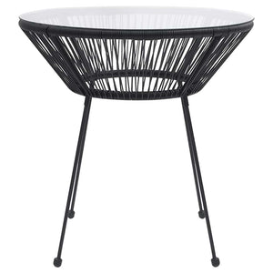 Garten-Esstisch Schwarz Ø70x74 cm Rattan und Glas