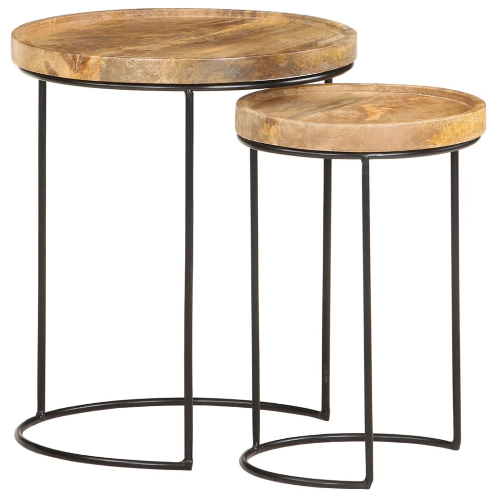2er Couchtisch Set Mango Massivholz Stahl