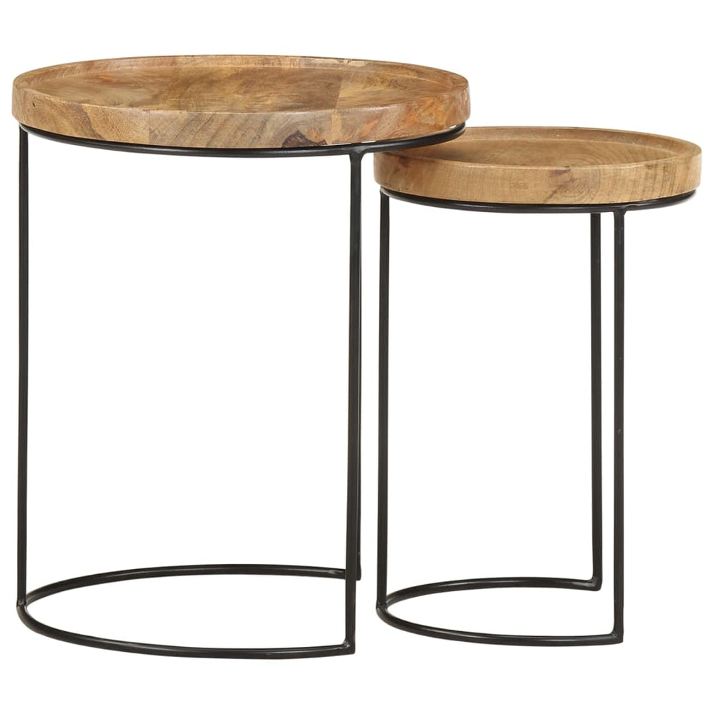 2er Couchtisch Set Mango Massivholz Stahl