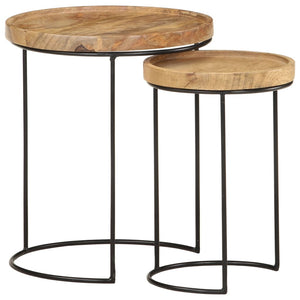 2er Couchtisch Set Mango Massivholz Stahl