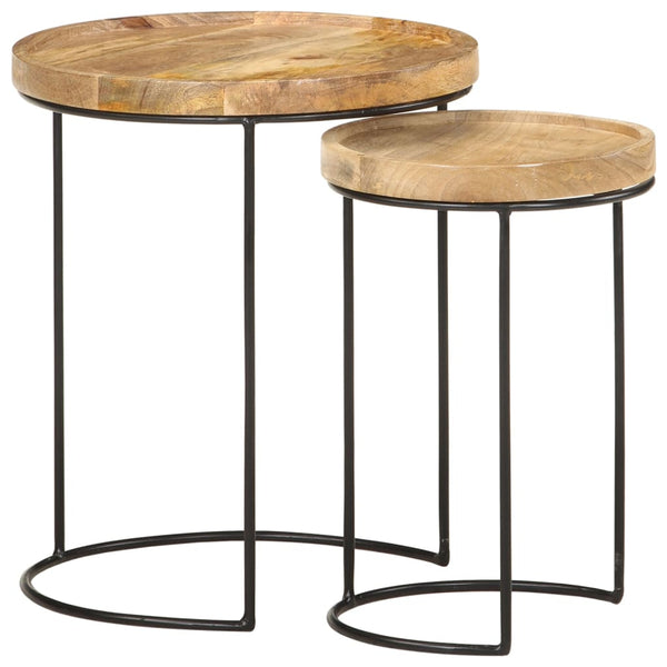 2er Couchtisch Set Mango Massivholz Stahl