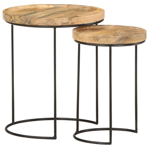 2er Couchtisch Set Mango Massivholz Stahl