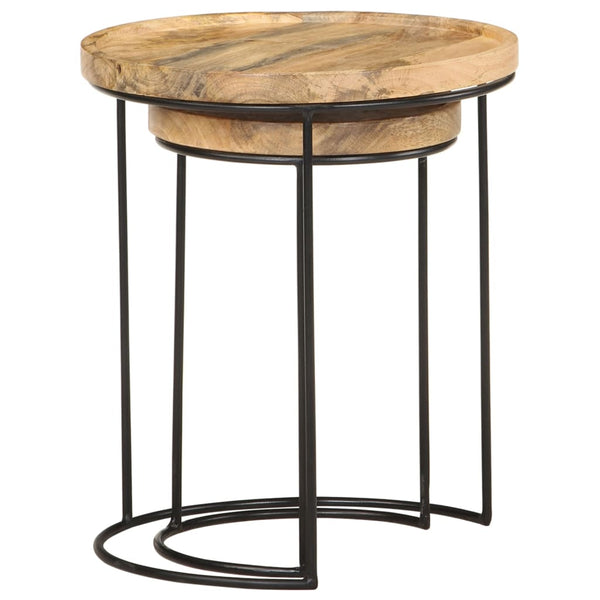 2er Couchtisch Set Mango Massivholz Stahl