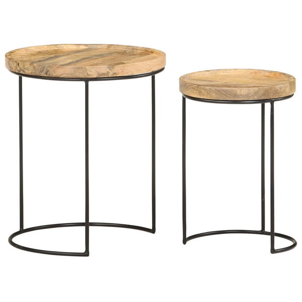 2er Couchtisch Set Mango Massivholz Stahl