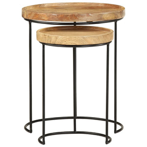 2er Couchtisch Set Mango Massivholz Stahl