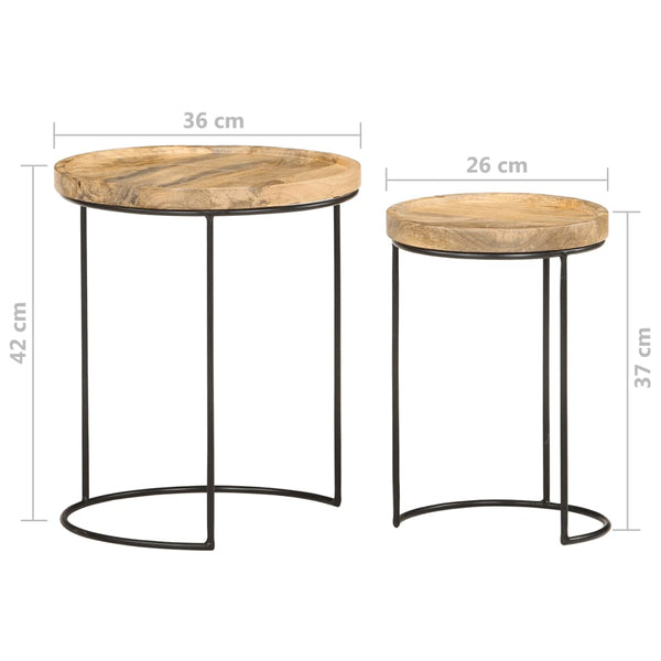 2er Couchtisch Set Mango Massivholz Stahl