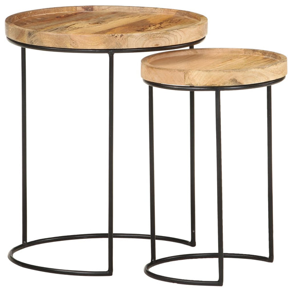 2er Couchtisch Set Mango Massivholz Stahl