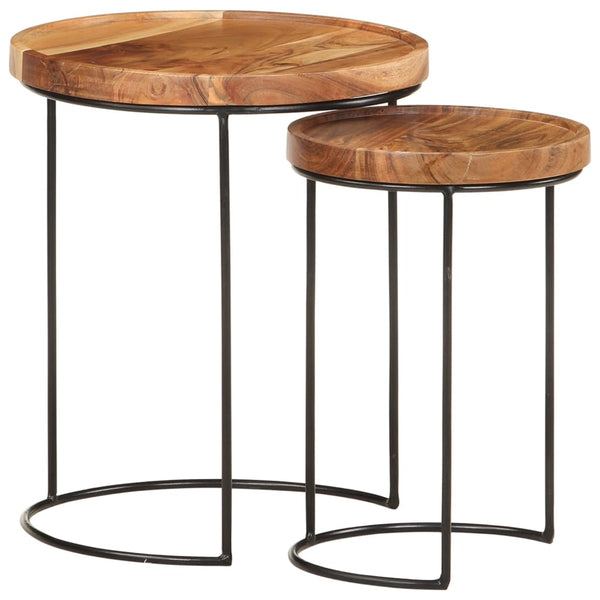 vidaXL Lot de 2 tables basses Bois d'acacia massif et acier