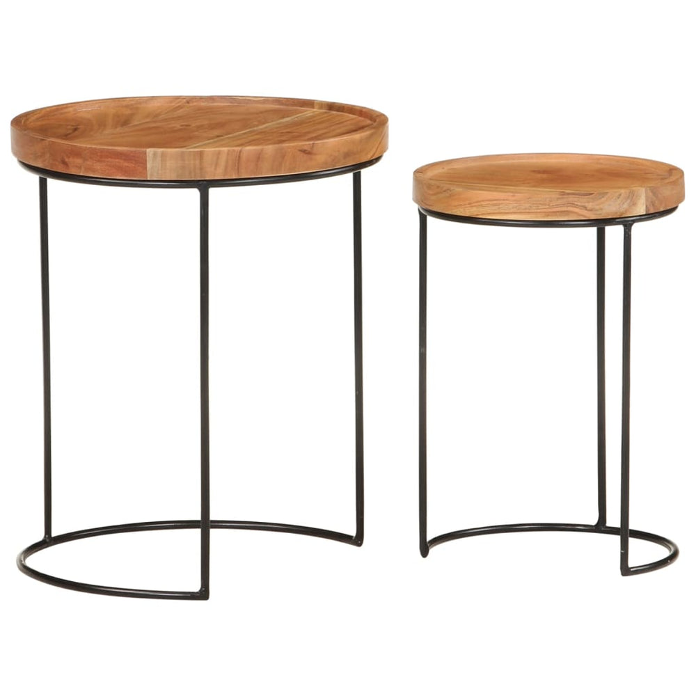2er Couchtisch Set Akazie Massivholz Stahl
