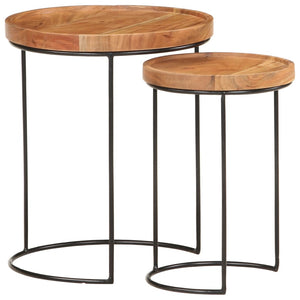 vidaXL Lot de 2 tables basses Bois d'acacia massif et acier