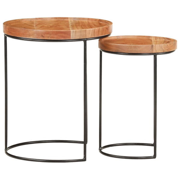 vidaXL Lot de 2 tables basses Bois d'acacia massif et acier