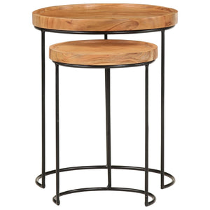 vidaXL Lot de 2 tables basses Bois d'acacia massif et acier