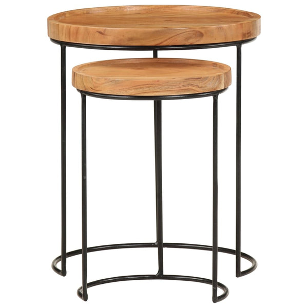 vidaXL Lot de 2 tables basses Bois d'acacia massif et acier