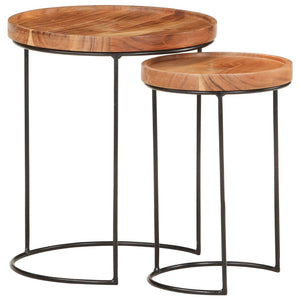 vidaXL Lot de 2 tables basses Bois d'acacia massif et acier