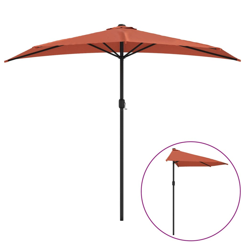 vidaXL Parasol de balcon mât aluminium terre cuite 270x144x222 cm demi-rond