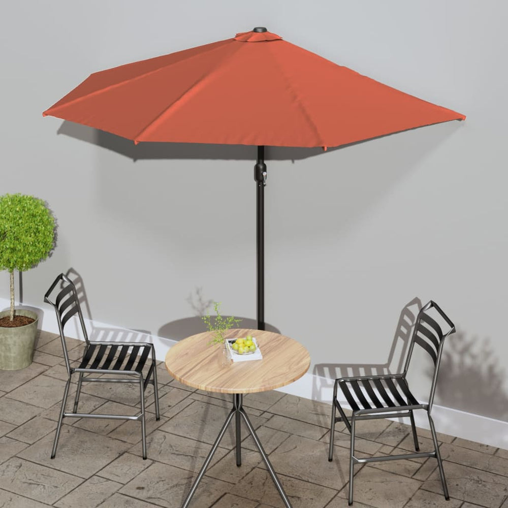 vidaXL Parasol de balcon mât aluminium terre cuite 270x144x222 cm demi-rond