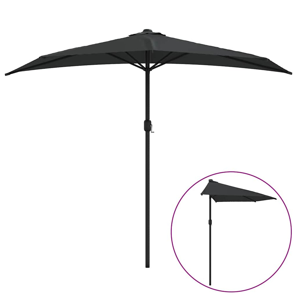 vidaXL Parasol de balcon mât en aluminium Noir 270x144x222 cm Demi-rond