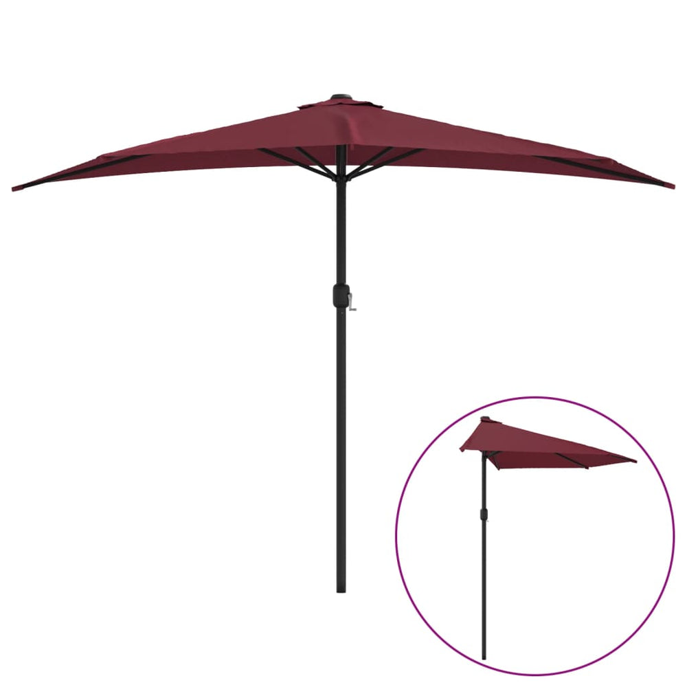 vidaXL Parasol de balcon mât aluminium Rouge bordeaux 300x155x223cm Demi-rond