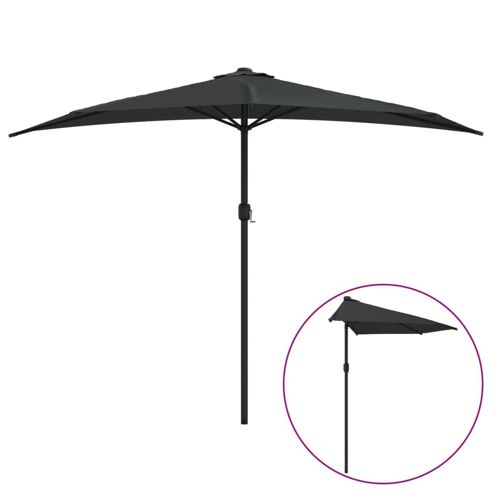 vidaXL Parasol de balcon mât en aluminium Noir 300x155x223cm Semi-rond