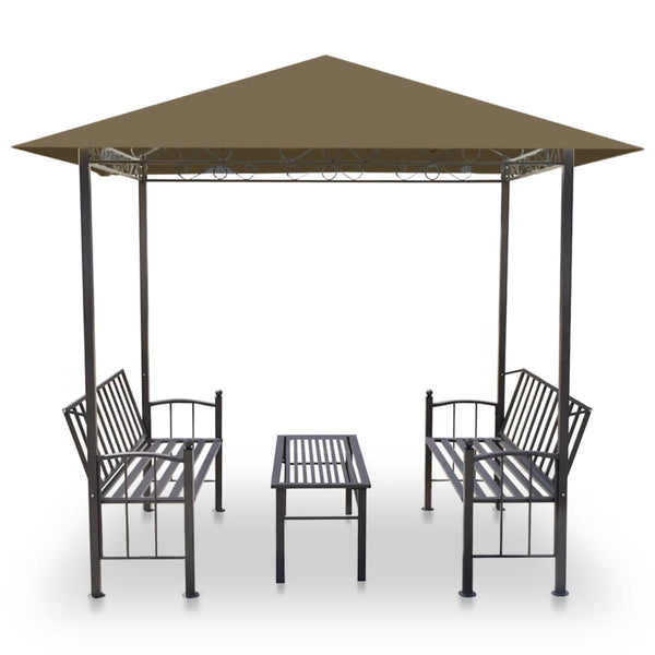Gartenpavillon mit Tisch und Bänken 2,5x1,5x2,4 m Taupe 180 g/m²