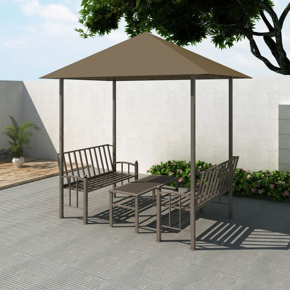 vidaXL Pavillon de jardin avec table et bancs 2,5x1,5x2,4 m Taupe 180 g/m²