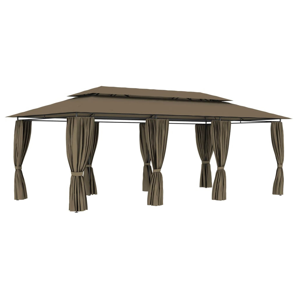 vidaXL Pavillon avec rideaux 600x298x270 cm Taupe 180 g/m²