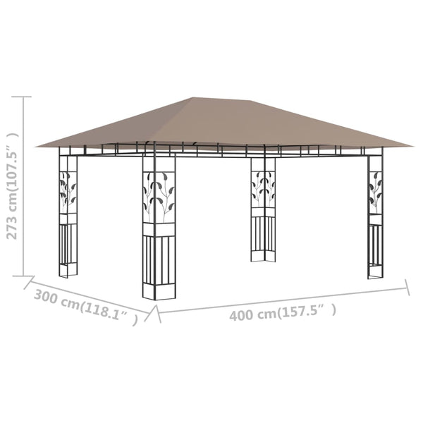 Pavillon mit Moskitonetz 4x3x2,73 m Taupe 180 g/m²
