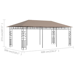 Pavillon mit Moskitonetz 6x3x2,73 m Taupe 180 g/m²