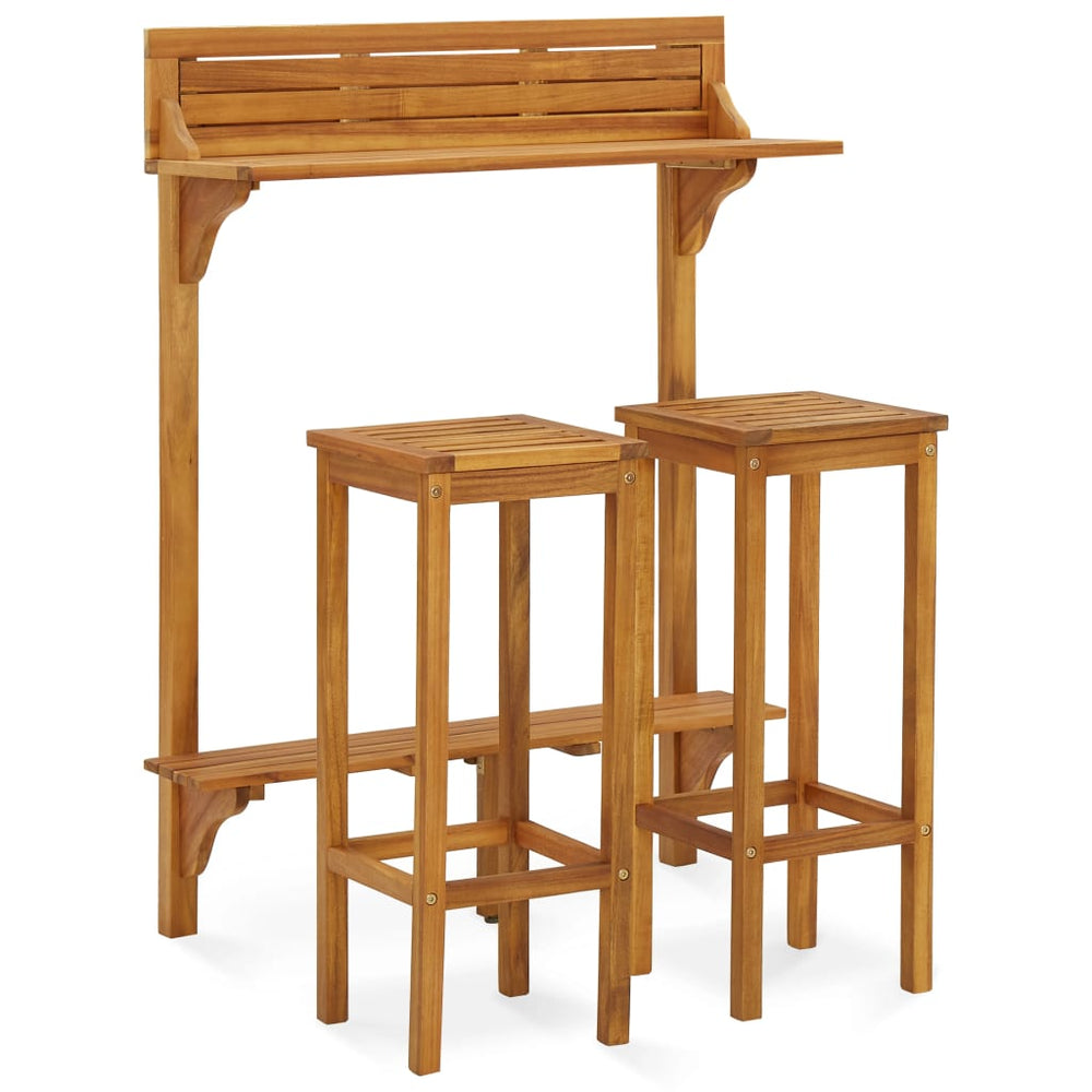3-tlg. Balkon-Bar-Set Massivholz Akazie
