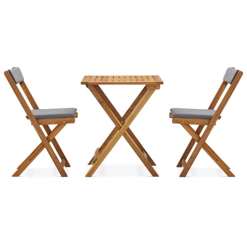 3-tlg. Bistro-Set Klappbar mit Auflagen Massivholz Akazie