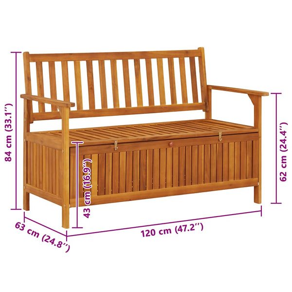 Gartenbank mit Stauraum 120 cm Massivholz Akazie