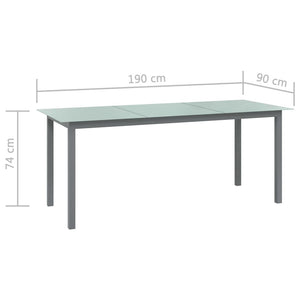 Gartentisch Hellgrau 190x90x74 cm Aluminium und Glas